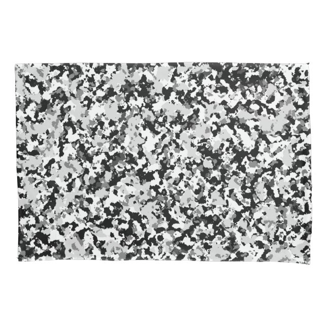 Arctic White Grey Black Camo Camouflage Pattern Pillowcase (Front)