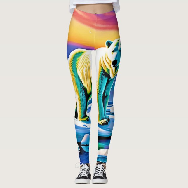 Arctic Wild Snowy Polar Bear Leggings (Front)