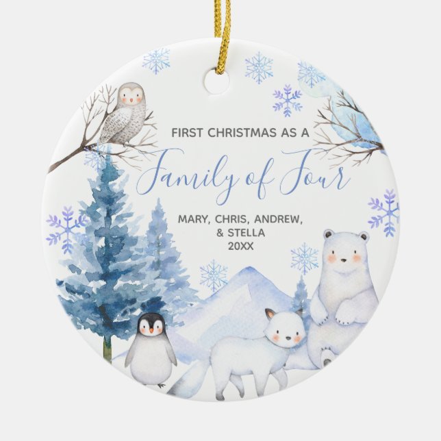 ARCTIC Winter 1st Christmas as a Family of Four Ceramic Ornament (Front)