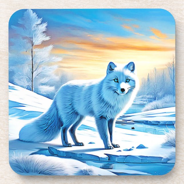 Arctic Winter Fox Snow  Coaster (Front)