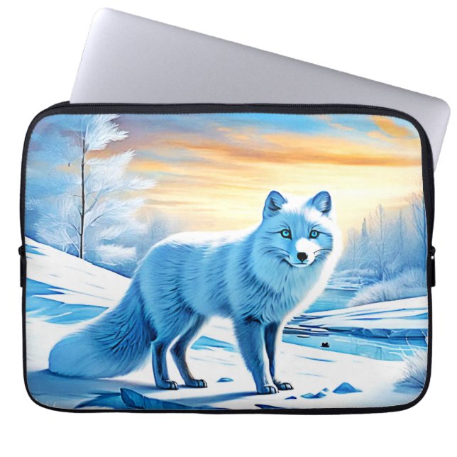 Arctic Winter Fox Snow  Laptop Sleeve (Front)
