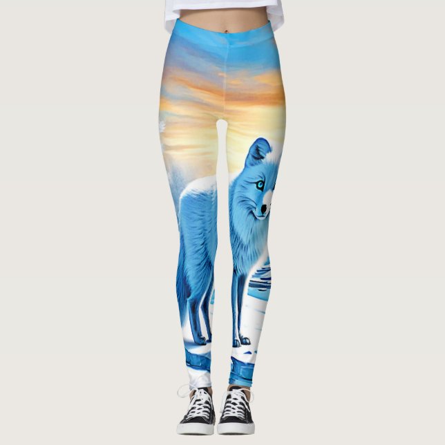 Arctic Winter Fox Snow  Leggings (Front)