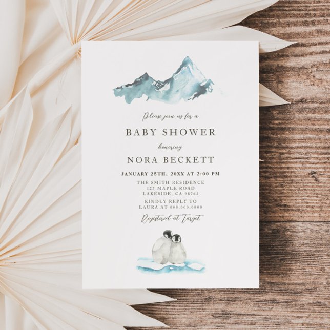 Arctic Winter Penguins Baby Shower Invitation (Creator Uploaded)