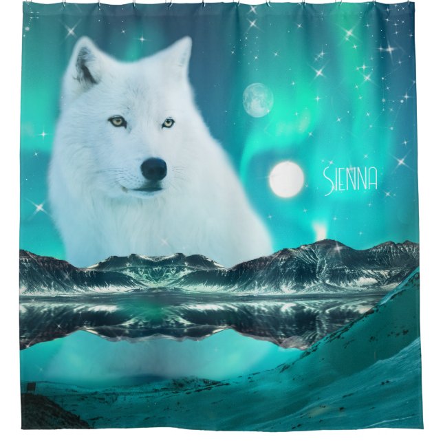 Arctic wolf and magical night Personalized Shower Curtain (Front)