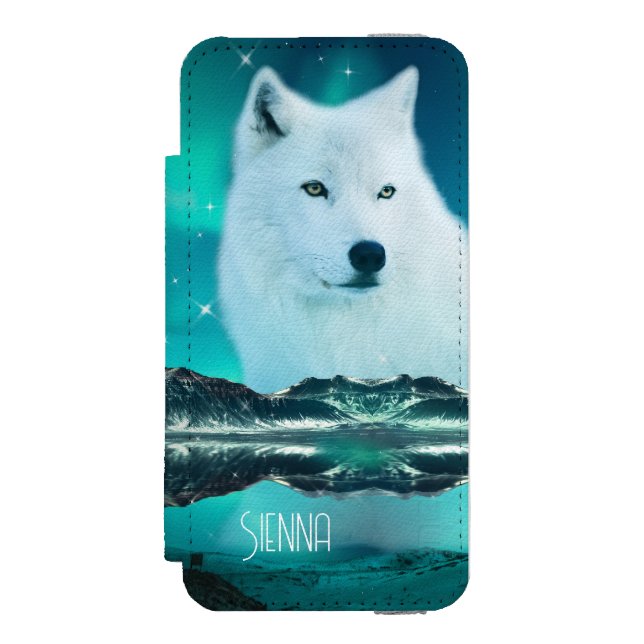 Arctic wolf and magical night with northern lights incipio iPhone wallet case (Folio Front)