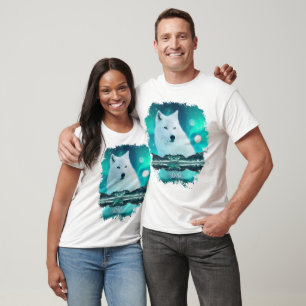 Arctic wolf and magical night with northern lights T-Shirt