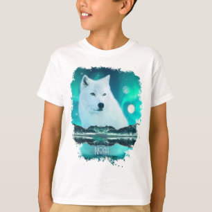 Arctic wolf and magical night with northern lights T-Shirt