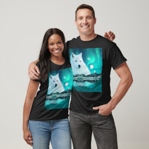 Arctic wolf and magical night with northern lights T-Shirt