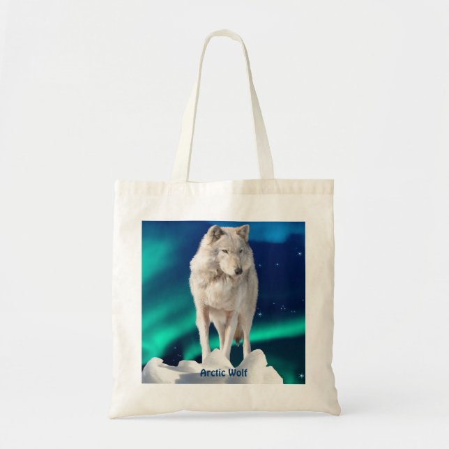Arctic Wolf, Aurora & Stars Tote Bag Collection (Front)