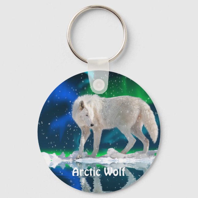 ARCTIC WOLF & Aurora Zipper Pull\Keychain Key Ring (Front)