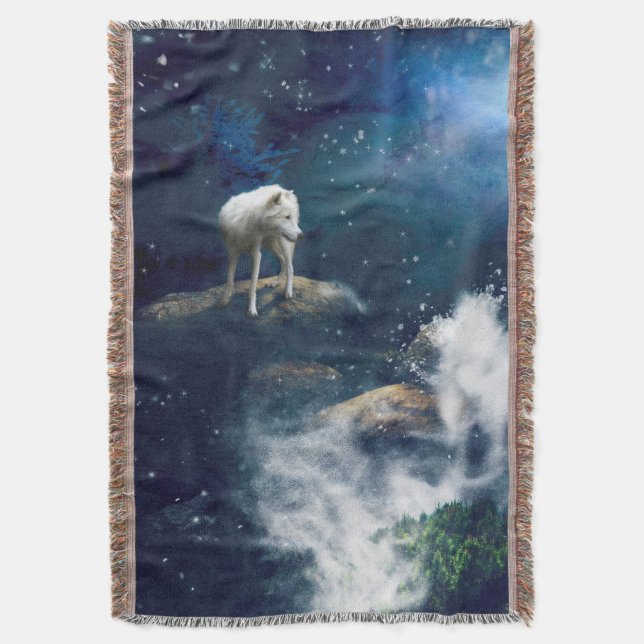 ARCTIC WOLF MOON STRIDER THROW BLANKET (Front Vertical)