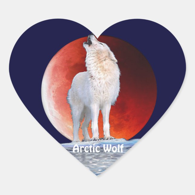 Arctic Wolf & Red Eclipsing Moon Heart Sticker (Front)