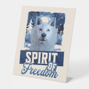 Arctic Wolf Spirit of Freedom Wildlife Design Pedestal Sign