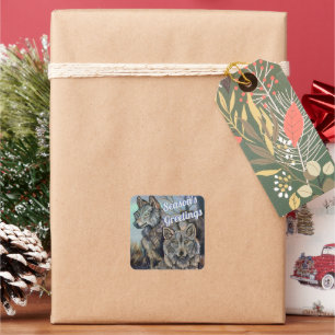 Arctic Wolves~Season's Greetings Square Sticker