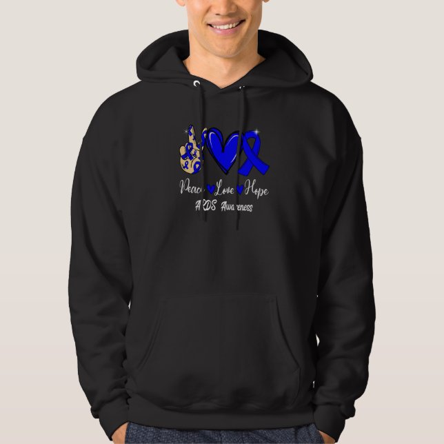 ARDS Awareness Peace Love Hope Blue Ribbon Hoodie (Front)