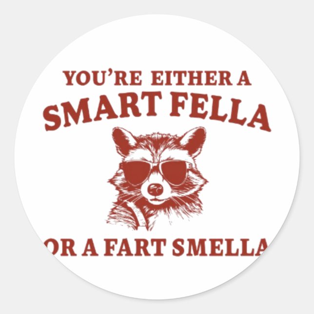 Are You A Smart Fella Or Fart Smella Retro Cartoon Classic Round Sticker (Front)