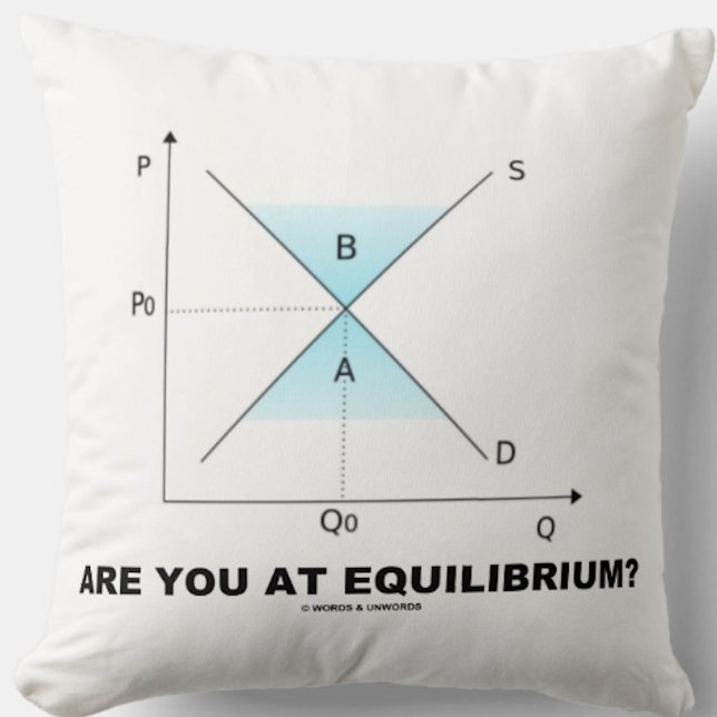 Are You At Equilibrium? Supply-And-Demand Curve Cushion (Econ psyche throw pillow featuring timeless life query: "Are You At Equilibrium?")