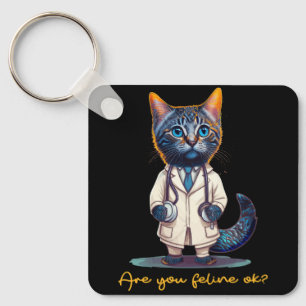 Are You Feline Ok Anthropomorphic Cat Nurse Stetho Key Ring
