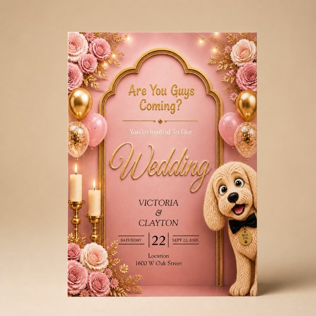 Are You Guys Coming? Funny Dog Blush Pink Wedding Invitation (Creator Uploaded)