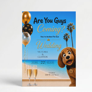 Are You Guys Coming? Los Angeles Beach Dog Wedding Invitation