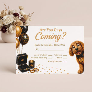 Are You Guys Coming? Luxury Black/Gold Dog RSVP Card