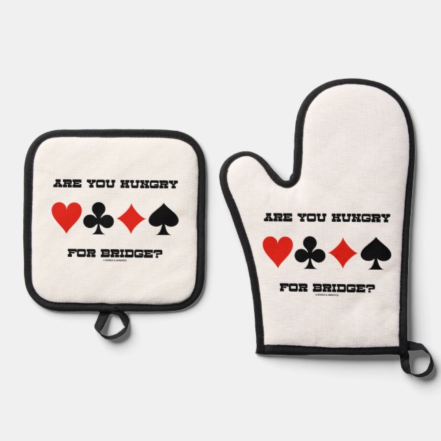 Are You Hungry For Bridge? Four Card Suits Oven Mitt & Pot Holder Set (Front)