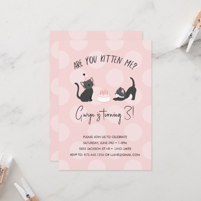 Are You Kitten Me? Birthday Invitation (Front/Back In Situ)