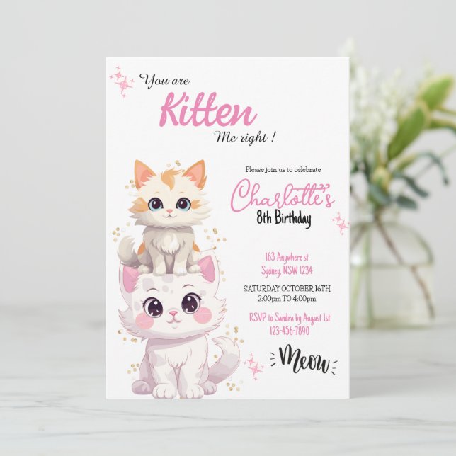 are you Kitten me cat Birthday invitation (Standing Front)