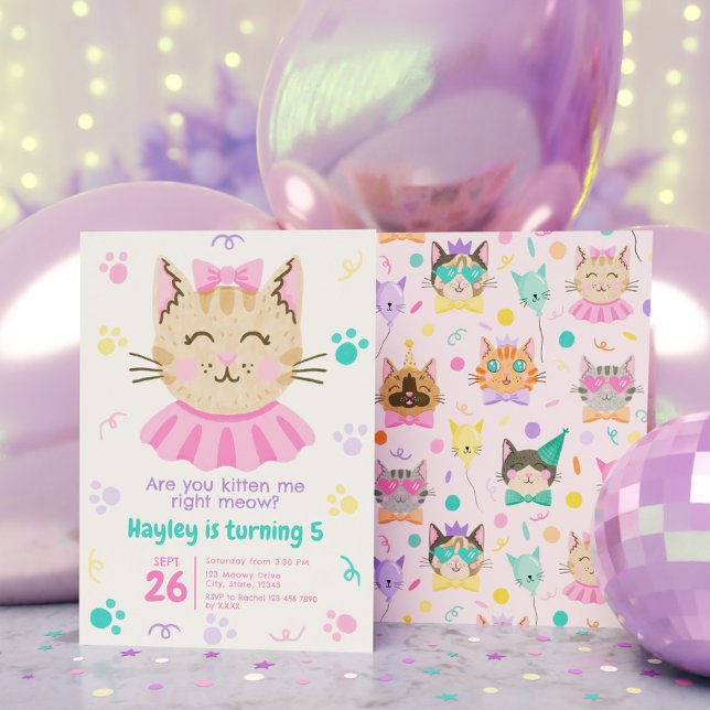 Are You Kitten Me Right Meow Cute Kitty Cat Pastel Invitation (Are You Kitten Me Right Meow Cute Kitty Cat Pastel Invitation)