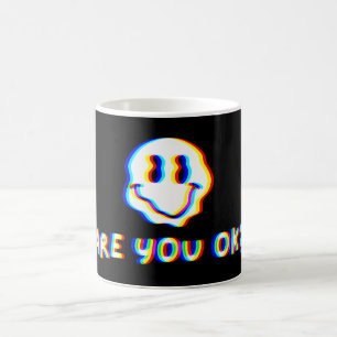 Are You Ok? Vaporwave Aesthetic Glitch Smiley Face Coffee Mug