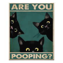 Are You Pooping Funny Cat Bathroom Wall Sign Print