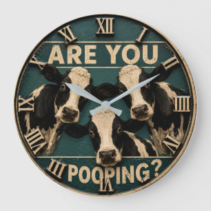 Are You Pooping? Funny Cow Farmhouse Bathroom  Large Clock