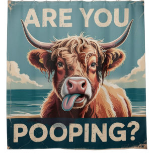 Are You Pooping? Funny Highland Cow Shower Curtain