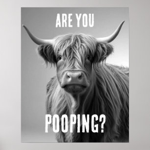 Are you Pooping Highland Cow Toilet Humour Bathroo Poster