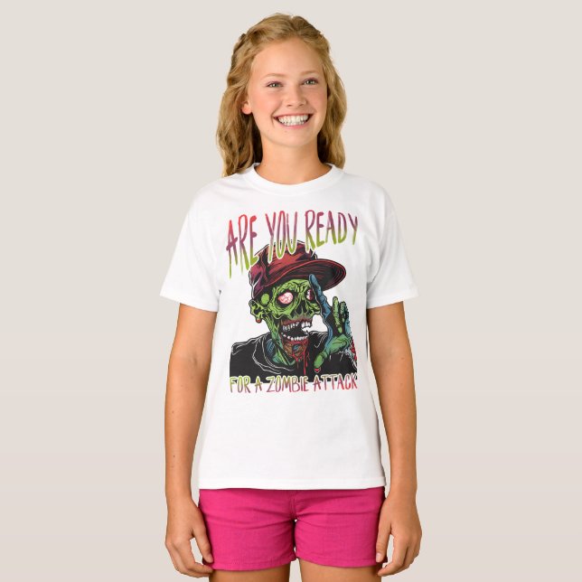 Are You Ready | Funny Kids Zombie Attack Shirt (Front Full)