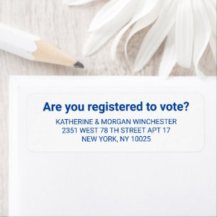Are you registered to vote blue and white custom return address label