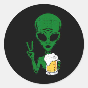Area-51 Alien Beer Peace Sign Lazy Drinking Hallow Classic Round Sticker