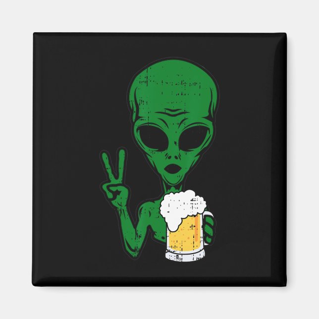 Area-51 Alien Beer Peace Sign Lazy Drinking Hallow Magnet (Front)