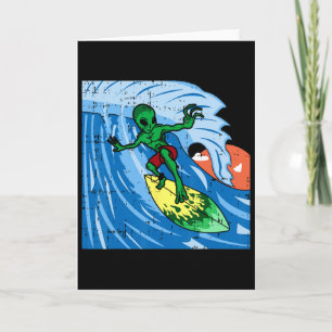 Area-51 Alien Surfing Ocean Wave Lazy Surfer Hallo Card