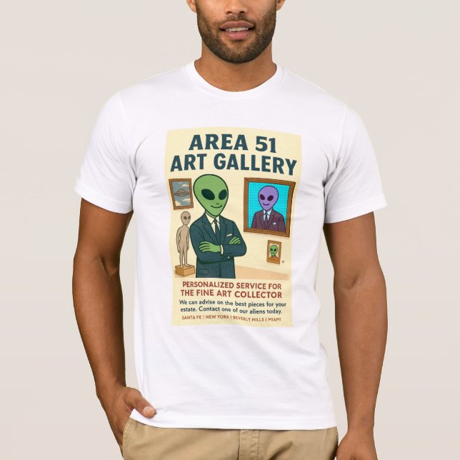 Area 51 Santa Fe Art Gallery Roswell Aliens 1950's T-Shirt (Front)
