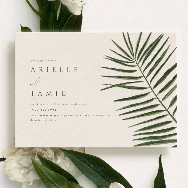 Areca Modern Watercolor Palm Landscape Wedding Invitation (Creator Uploaded)