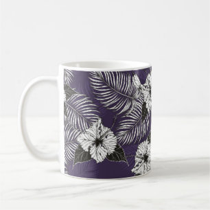 Areca palm and Hibiscus sketch by hand drawing. Pl Coffee Mug