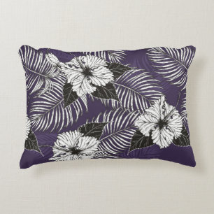 Areca palm and Hibiscus sketch by hand drawing. Pl Decorative Cushion