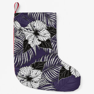 Areca palm, hibiscus sketch: vintage pattern small christmas stocking