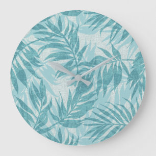 Areca Palms Hawaiian Tropical Vintage Aqua Large Clock
