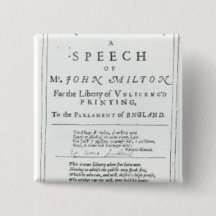 Areopagitica' a speech of John Milton 15 Cm Square Badge
