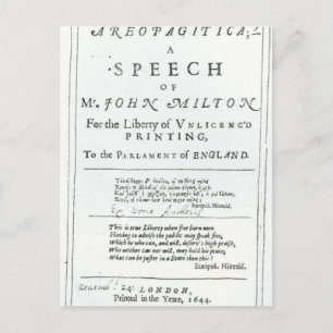 Areopagitica'  a speech of John Milton Postcard
