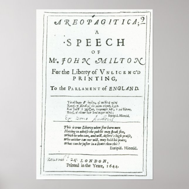 Areopagitica'  a speech of John Milton Poster (Front)