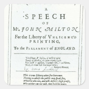 Areopagitica'  a speech of John Milton Square Sticker