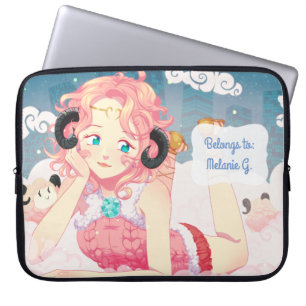 Ares anime girl with cute pink sheeps with name laptop sleeve